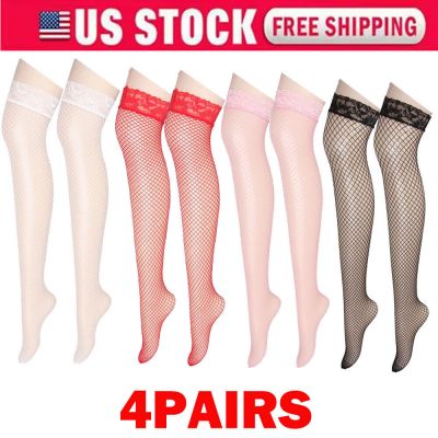 4Pair 4-Colors Women Stockings Lace Mesh High Thigh Fishnet Sexy Long Pantyhose